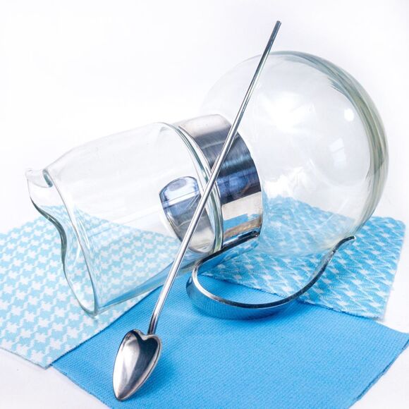 MCM Handblown Glass Cocktail Pitcher w/ Silver Plate Handle and Stirrer - Picture 7 of 12